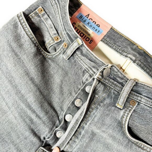 Acne Studios Blå Konst Gray Denim Straight Leg Button Fly Cropped Jeans Size 26 - Picture 3 of 14